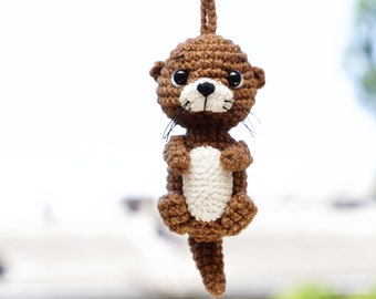 Cute Car Accessory for Women Men Teens, Otter Gift, Rear View Mirror Car Decor, Kawaii Car Decoration, Crochet Otter Car Ornament