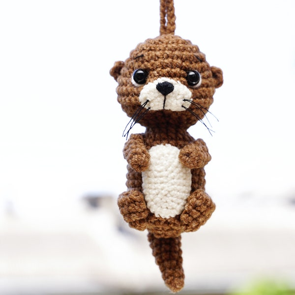 Cute Car Accessory for Women Men Teens, Otter Gift, Rear View Mirror Car Decor, Kawaii Car Decoration, Car Hanger Crochet Otter Car Ornament
