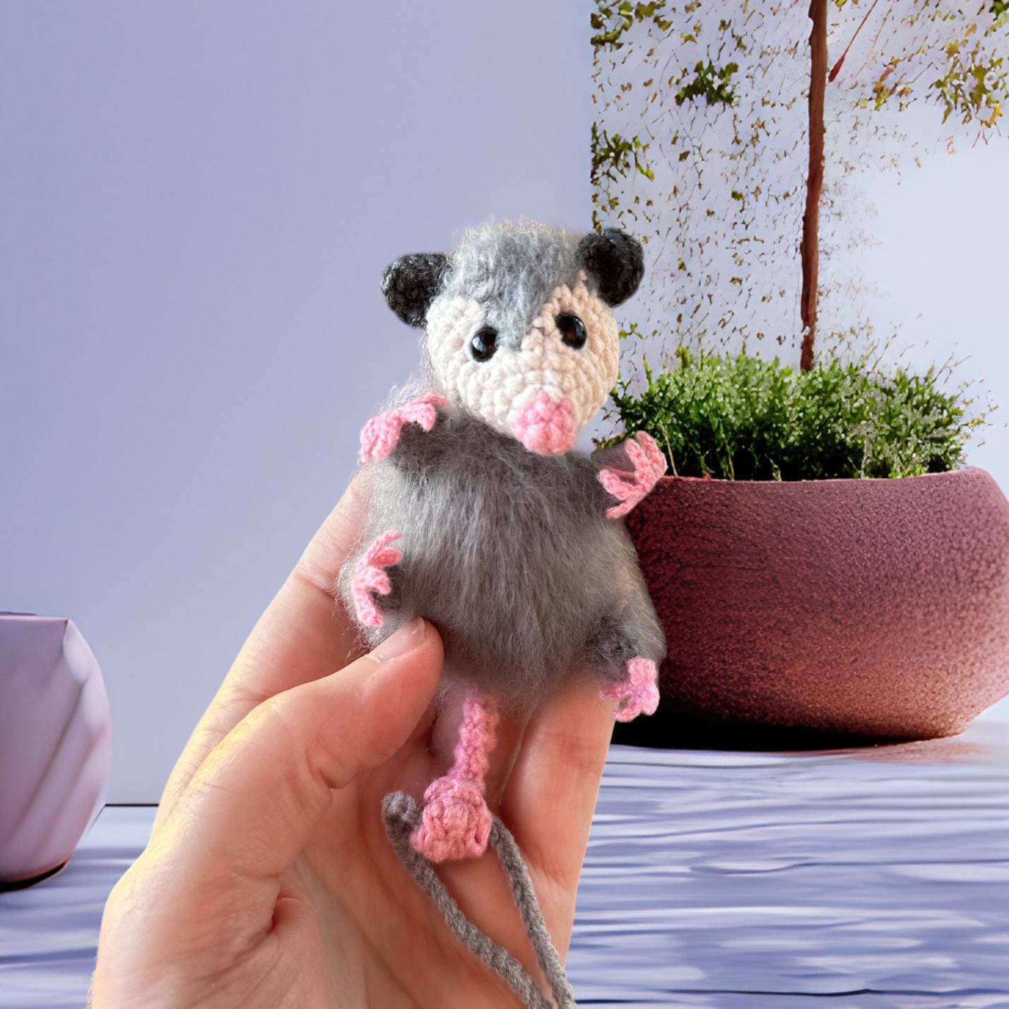 Handmade Crochet Possum Car Charm – Swinging Mirror Ornament, Boho Decor For Rearview & Dashboard