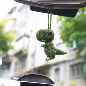 Dinosaur Car Decoration RearView Mirror Crochet Car Mirror Hanging Dino, Cool Car Decor, Crochet Dinosaur Gift, Car Accessory T-rex Toy