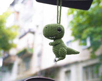 Décoration de voiture de dinosaure, rétroviseur de voiture au crochet, dinosaure suspendu, décoration de voiture cool, cadeau dinosaure au crochet, accessoire de voiture, jouet t-rex