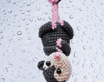 Crochet Opossum Car Charm, Rear View Mirror Decoration