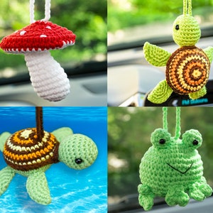 Cute Car Accessory Women Teens, Frog Car Mirror Hanging Accessories Turtle Car Decor, Rear View Mirror Mushroom Car Charm, Cool Hippie Stuff