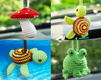 Cute Car Accessory Women Teens, Frog Car Mirror Hanging Accessories Turtle Car Decor, Rear View Mirror Mushroom Car Charm, Cool Hippie Stuff