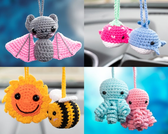 Cute Car Mirror Hanging Accessories, Crochet Car Hanger, Honey Bee  Accessories, Women Teen Frog Ornament, Boho Charm Decor 
