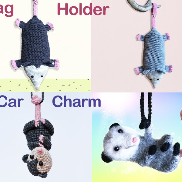 Possum Bag Holder Opossum Car Charm, Possum Keychain, Opossum Plush, Rear View Mirror Hanging Accessories, Weird Plush, Cute Possum Crochet