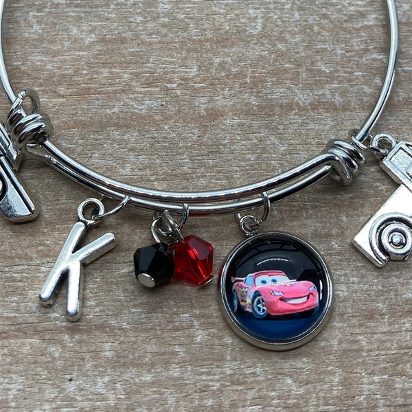 Lightening McQueen Charm Bracelet ~ Disney Cars Themed Bracelet ~ Race Car Jewelry ~ Birthday Gift ~ Fairytale Jewelry ~ Fantasy Gift