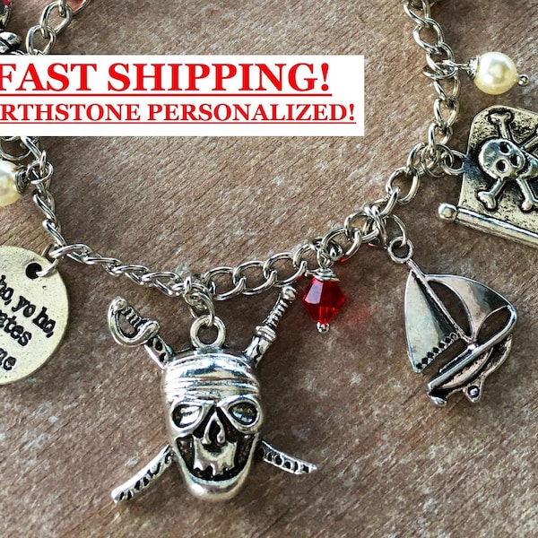 PIRATES of Caribbean Charm Bracelet ~ Pirate Bracelet ~ Personalized Pirates Themed Bracelet ~ Pirate Jewelry for Women ~ Pirate Gift ~ 353