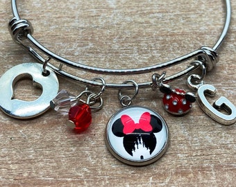 Minnie Mouse Charm Bracelet ~ Disney Themed Bracelet ~ Disney Jewelry ~  Personalized ~ Disney Charms ~ Birthday Gift