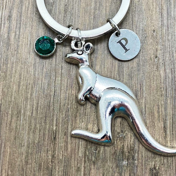 Kangaroo Keychain ~ Kangaroo Keyring  ~ Australia Animal Gift for Women ~ Personalized Keychain ~ Initial ~ Zoo Keeper Gift