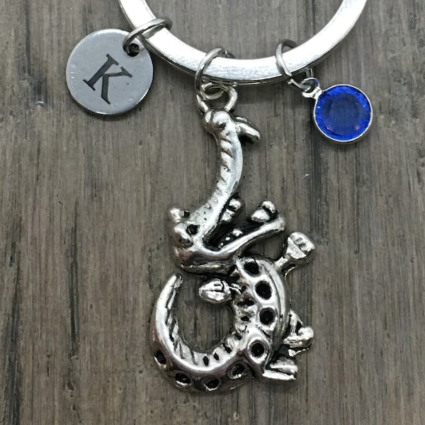 Alligator Keychain for Him ~ Alligator Charm ~ Crocodile Keyring for Her ~ Personalized Keychain ~ Initial Charm ~ Monogram ~ Birthstone