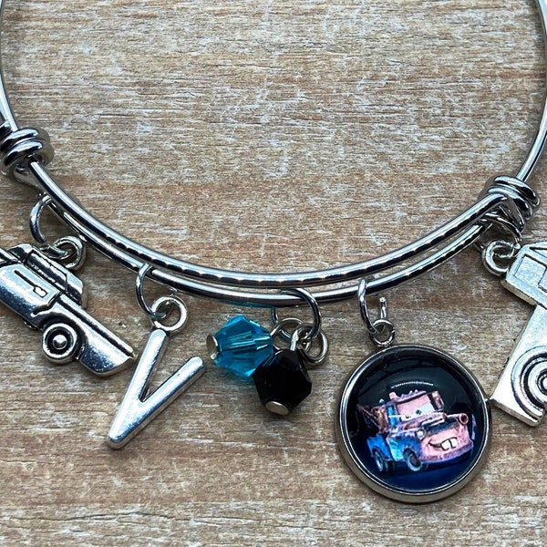 Tow Mater Charm Bracelet ~ Lightening McQueen Bracelet ~ Cartoon Cars Themed Bracelet ~ Race Car Jewelry ~ Personalized