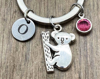 Koala Keyring ~ Birthstone Koala Keyring ~ Personalized Australia Koala Gift for Women ~ Personalized Keychain ~ Zoo Keeper Gift