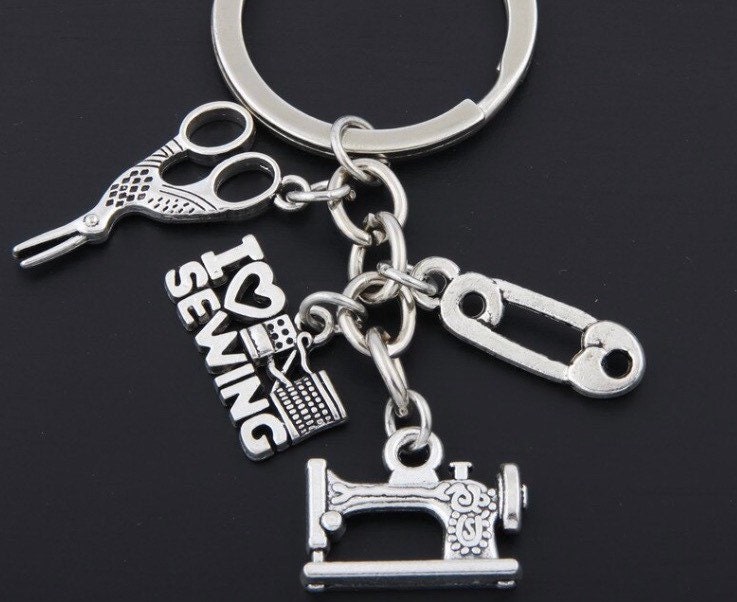 LOVE SEWING SCISORS SEWING MACHINE KEY CHAIN CLIP FOR PURSE FOB BACKPACK  BAG