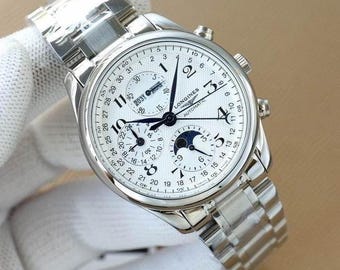Vintage Automatic Longines Master Collection Chronograph Moonphase watch with a stainless steel bracelet Men's Watch 40mm