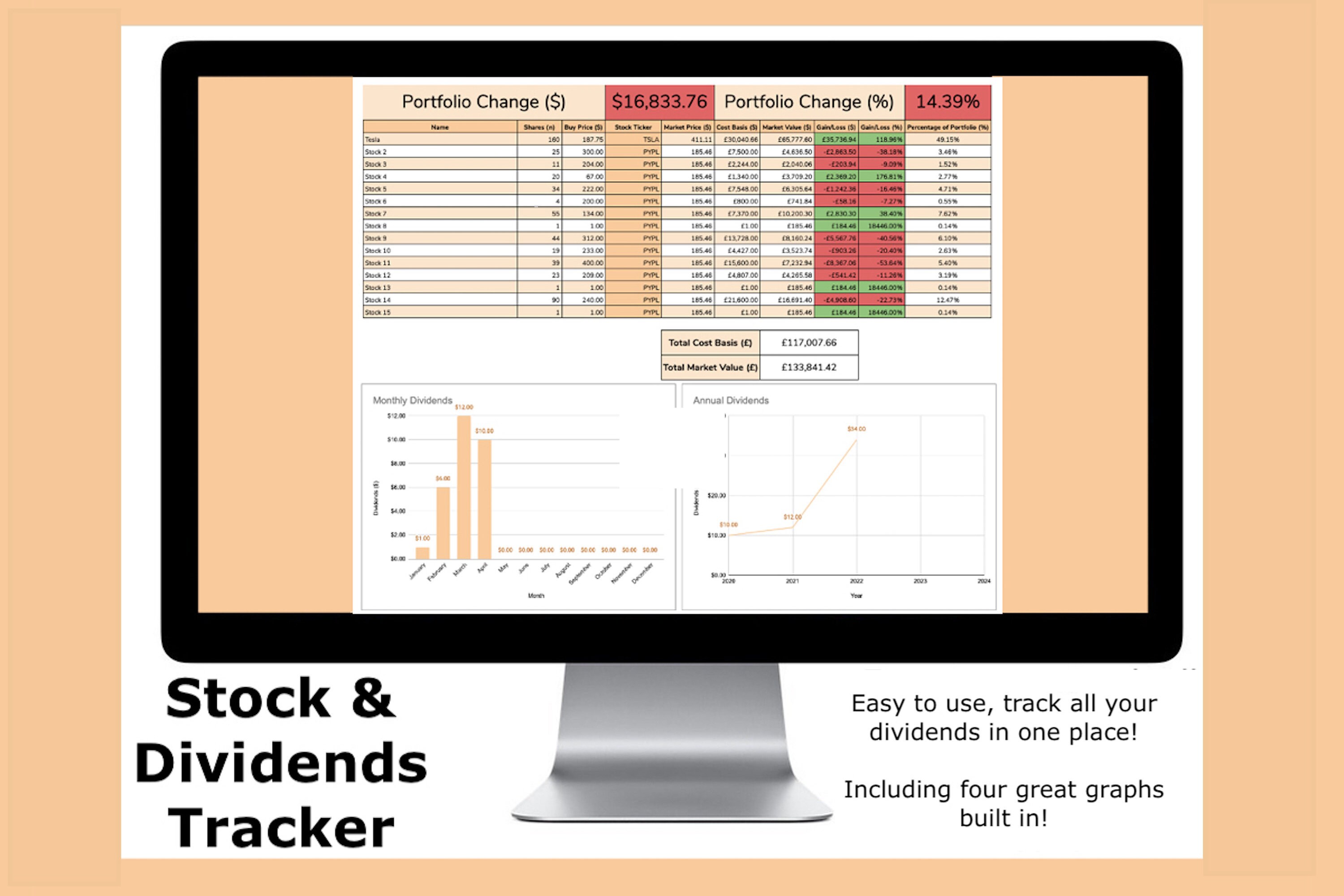 Easy Stock Portfolio & Dividends Tracker/ Google Sheets Etsy