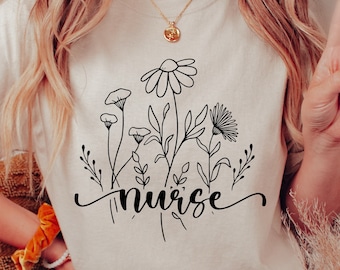 Nurse Svg, Nurse Floral Svg, Flower Bouquet Svg, Nursing Svg, Nurse Shirt Svg, Nurse Flower Svg Png Cut File For Cricut, Commercial Use Svg