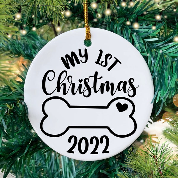 My first Christmas Dog Svg, Dog 1st Christmas 2022 Svg, Dog Christmas Ornament Svg, Personalized Name Dog Ornament Png Cut File For Cricut