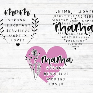 Mom Svg Bundle Hand Lettered with You Are Affirmations, Mama Svg Bundle, Mother's Day Svg Bundle, Mom Quote Svg, Clipart Cut File For Cricut