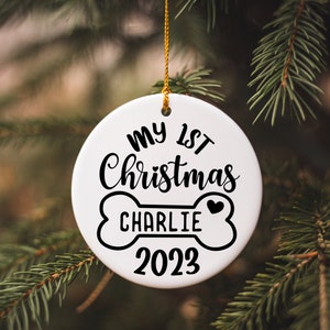 Meu primeiro Cachorro de Natal Svg, Cachorro 1º Natal Svg, Enfeite de Natal de Cachorro Svg, Nome Personalizado Enfeite de Cachorro Png Clipart Cut File Cricut