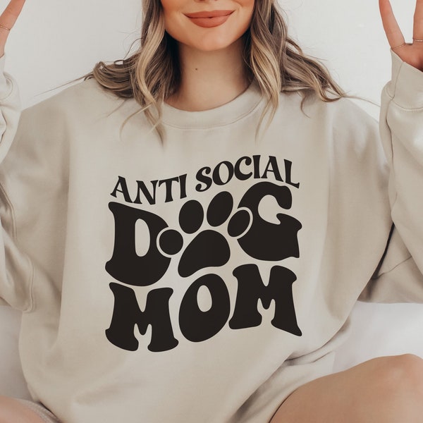 Anti Social Dog Mom Svg, Funny Dog Mama Svg, Dog Mom Shirt Svg, Wavy Dog Mom Svg, Dog Quotes Svg, Retro Dog Mama Svg, Png Cut File Cricut