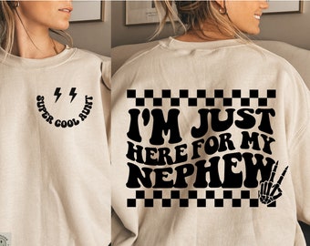 Ich bin nur hier für meinen Neffen, super coole Tante, Tante, Tante Shirt, Tante Zitate, Retro gewellte Tante, Png geschnitten Datei
