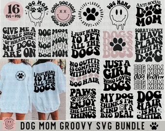 Dog Mom Svg Bundle, Dog Mama Svg Bundle, Retro Dog Mom Svg, Dog Quotes Svg, Dog Wavy Svg, Groovy Dog Mom Shirt Svg, Png Cut File For Cricut