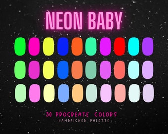 Neon Procreate color palette, 30 bright color swatches, iPad Procreate Tools, Digital Download