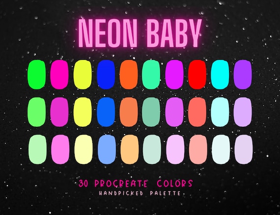 Neon Procreate Color Palette, 30 Bright Color Swatches, iPad