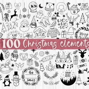 100 Christmas Svg Bundle, Christmas Elements Svg Bundle, Christmas Doodles Svg, Christmas Trees Svg, Christmas Wreath Svg Png Cut File