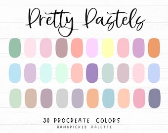 Paleta de colores Pretty Pastel Procreate, 30 muestras de color pastel, herramientas de procreación de iPad, descarga digital