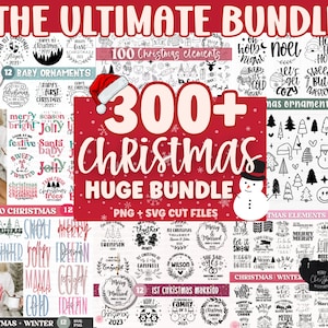 May include: A digital collage of Christmas-themed graphics, including ornaments, illustrations, and text. The text includes phrases like "Merry Christmas", "Ho Ho Ho", and "Let's Get Cozy". The graphics are in black and white, and the background is red with white snowflakes.