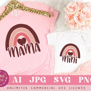 Mama Mini Regenbogen Svg, Mama und mich Svg, Mama Mini Svg, Baby Svg, Mama Regenbogen Svg, Neugeborene Svg, Png Clipart geschnitten Datei für Cricut