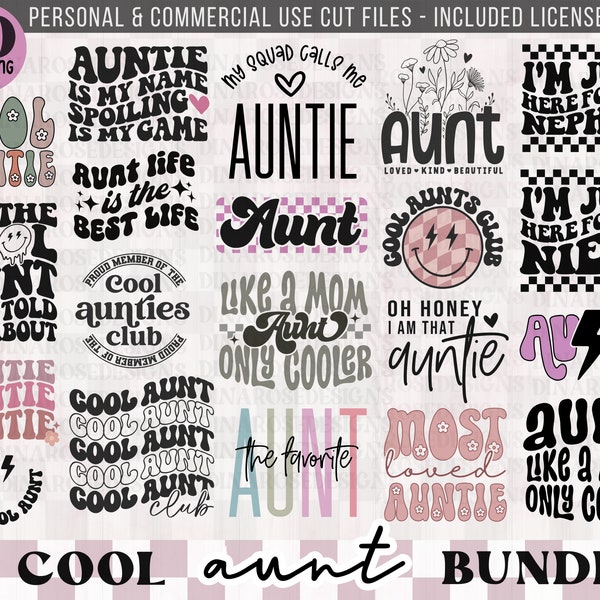 Aunt Svg Bundle, Cool Aunt Svg, Auntie Svg Bundle, Aunt Quotes Svg, Aunt Sayings Svg, Retro Aunt Svg, Cool Aunts Club Svg, Png Cut File