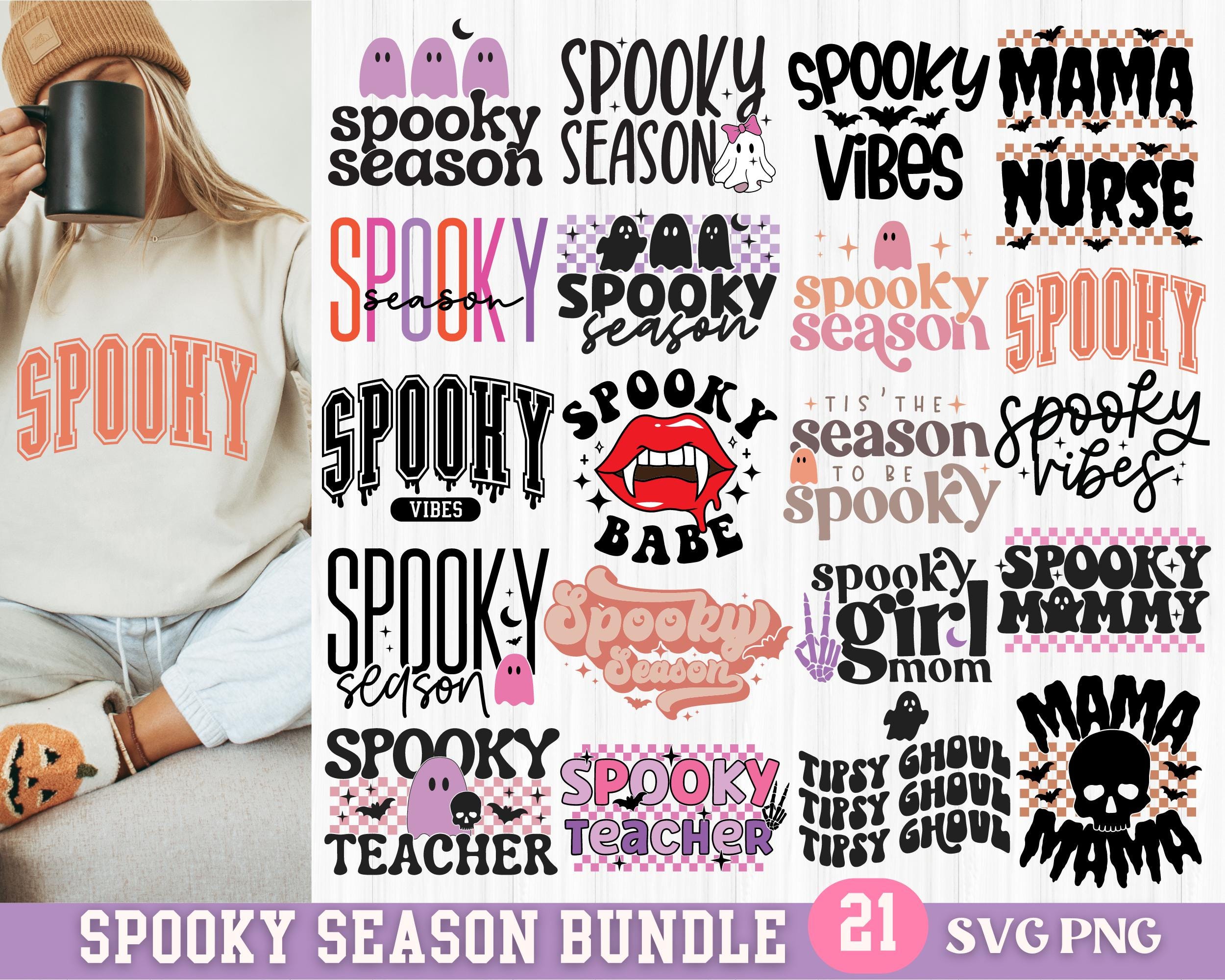 Spooky Season Svg Bundle, Halloween Svg Bundle, Spooky Svg, Spooky Vibes Svg, Spooky Mom Svg, Spooky Teacher Svg, Spooky Nurse Png Cut File