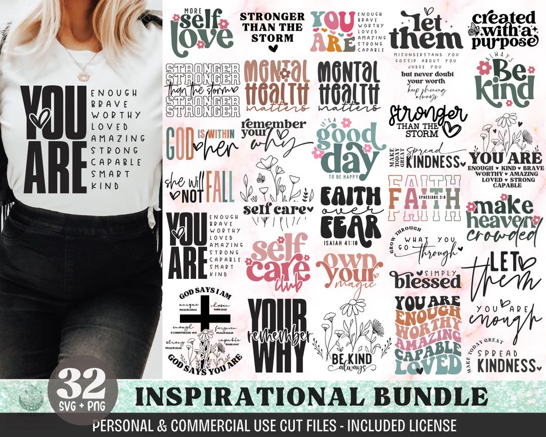 Inspirational Svg Bundle, Mental Health Svg, Self Care Svg, Christian ...