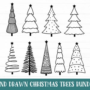 Christmas Trees Svg Bundle, Christmas Tree Svg Hand Drawn, Christmas Svg Bundle, Digital Design Png Clipart Cut File For Cricut