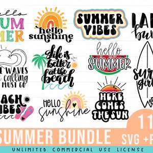 Sommar Svg-paket, Strand Svg-paket, Hej Solsken Svg, Hej Sommar Svg, Strandliv Svg, Sommarcitat Png Clipart Klippfil för Cricut