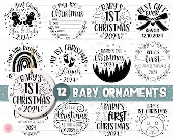 Baby's First Christmas Svg Bundle, Baby 1st Christmas Ornament Svg, My First Christmas Baby Ornament Svg, Png Clipart Cut File For Cricut