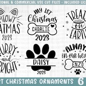 Paquete de adornos navideños para mascotas Svg, paquete de adornos navideños para perros Svg, perro Svg de Navidad, gato Svg de Navidad PNG, archivo de corte para Cricut