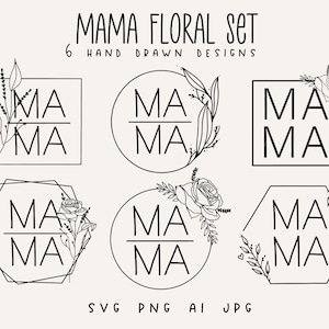 Mama Blumen Kranz Svg Bundle, Mama Svg Bundle von Hand gezeichnet, Floral Mom Svg, Floral Linie Svg, Muttertag Svg Clipart Datei für Cricut