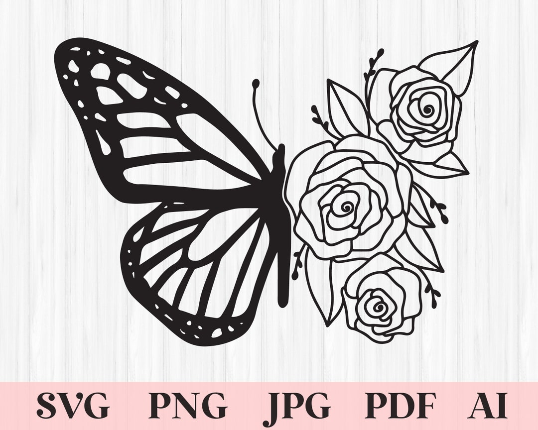 蝶 SVG、蝶の花 SVG、蝶の花 SVG、モナーク SVG、蝶の半分の花 SVG、花