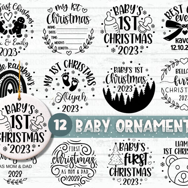 Baby's First Christmas Svg Bundle, Baby 1st Christmas Ornament Svg, My First Christmas Baby Ornament Svg, Png Clipart Cut File For Cricut