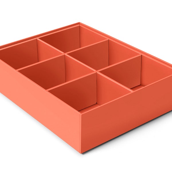 Organisateur Tiroir Maquillage de Bijoux cm 35x27 H.8,5. Rangement Boîte 6 Compartiment - Tissu Soft Touch Orange. Recyclable Made in Italy