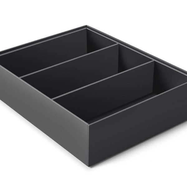 Organisateur Tiroir Maquillage de Bijoux cm 35x27 H.8,5. Rangement Boîte 3 Compartiment - Tissu Soft Touch Noir. Recyclable et Made in Italy