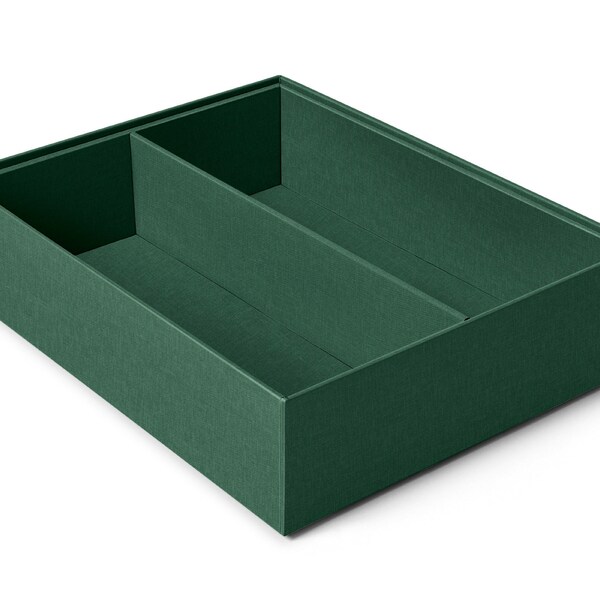 Organisateur Tiroir Maquillage cm 35x27 H.8,5. Rangement Boîte 2 Compartiment - Rêvetement Tissu Vert. Recyclable et Produit en Italie