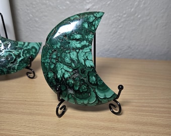 Malachite Moon Carving with Display Stand