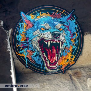 Fierce Blue Wolf Embroidered Patch - Large Iron-on Animal Applique ...