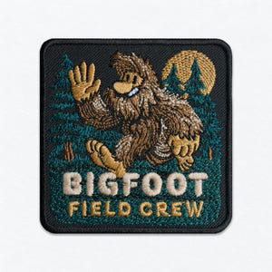 Bigfoot Field Crew Hat Patch - Funny Sasquatch Camp Badge, Embroidered Iron On