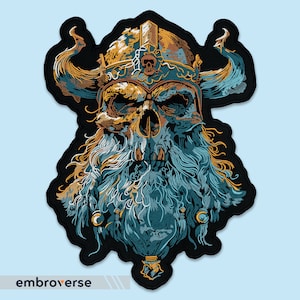 Viking Skull Embroidered Back Patch - Large Iron-On Norse Warrior Patch, Skull and Beard, Gothic Biker Premium Jacket Accessory - 3 sizes